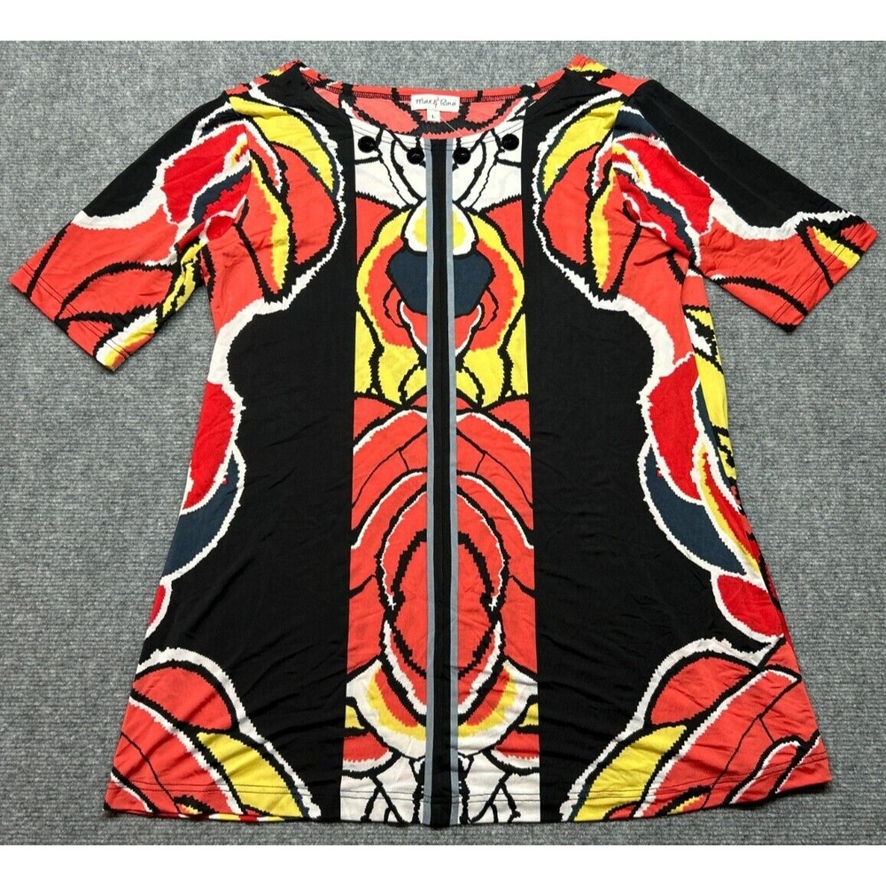 Max & Rina Blouse Womens Size L Multicolor Round Neck Short Sleeve Stretch New